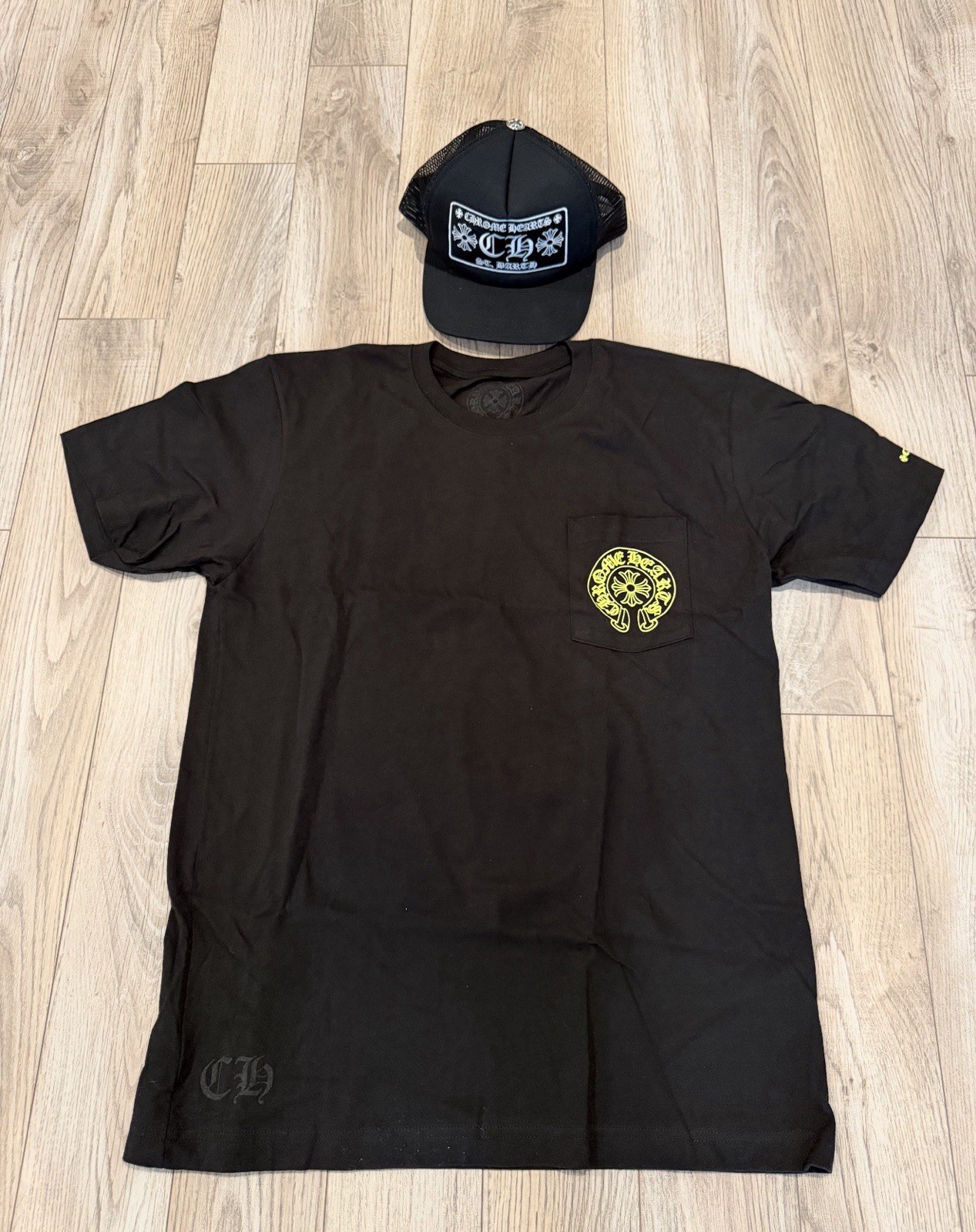 Chrome hearts Horseshoe Logo-Print T-Shirt Black & Neón Green shirt size Large