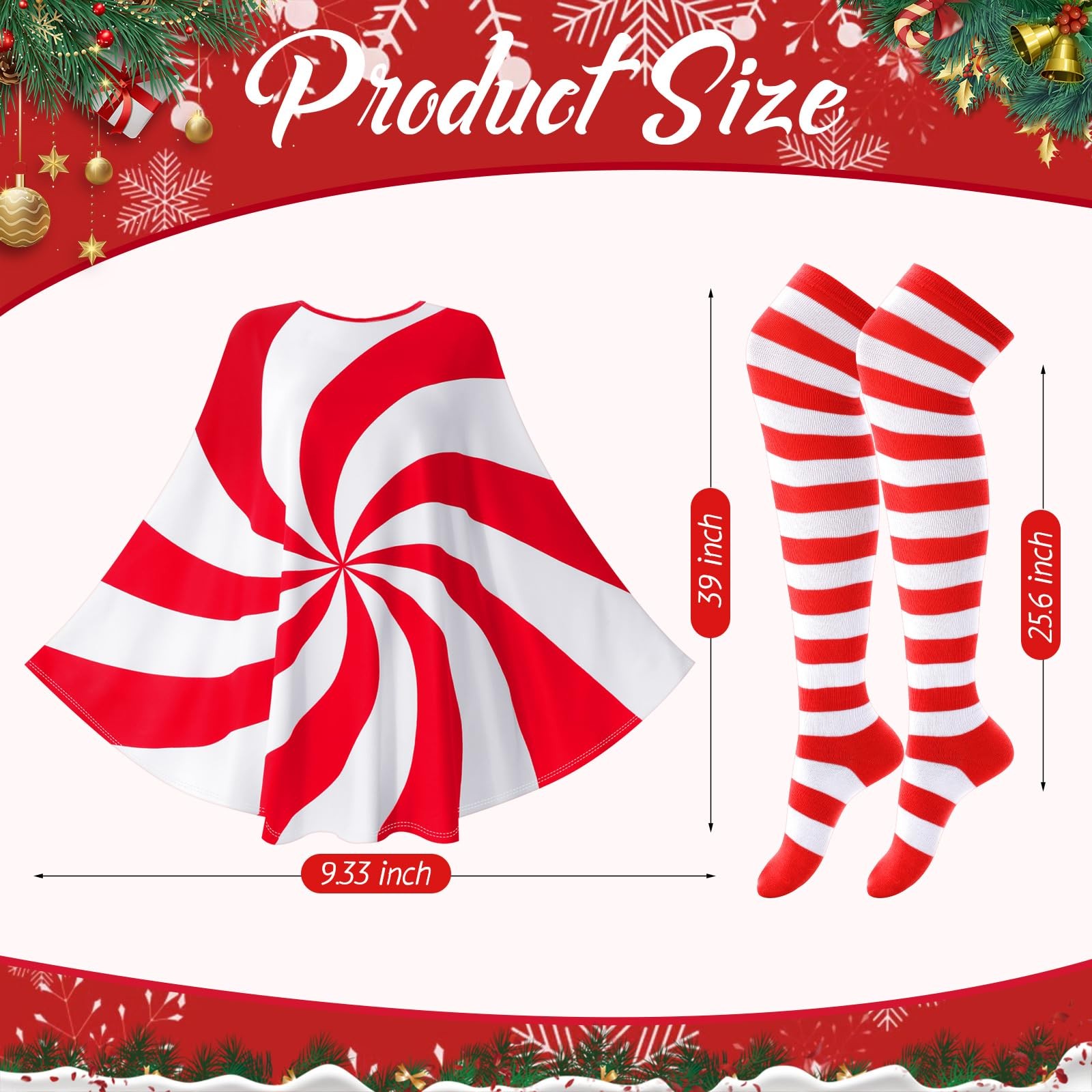 Christmas Candy Cane Present Costume Women Holiday Poncho Thigh High Sock gallery