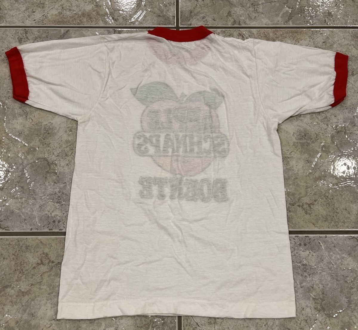 Vtg Adult XS/S Apple Schnapps Liqueur Boente Red White T-Shirt Ringer EXCELLENT gallery