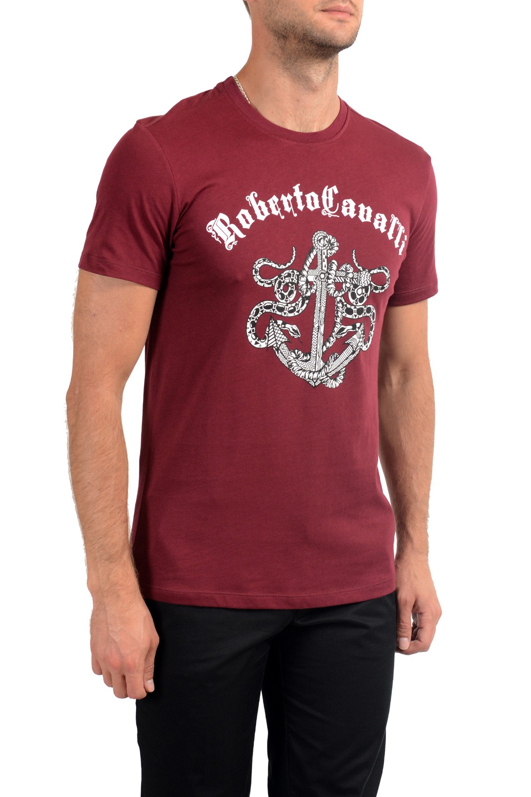 Roberto Cavalli Men's Burgundy Graphic Print Crewneck T-Shirt US M IT 50 gallery