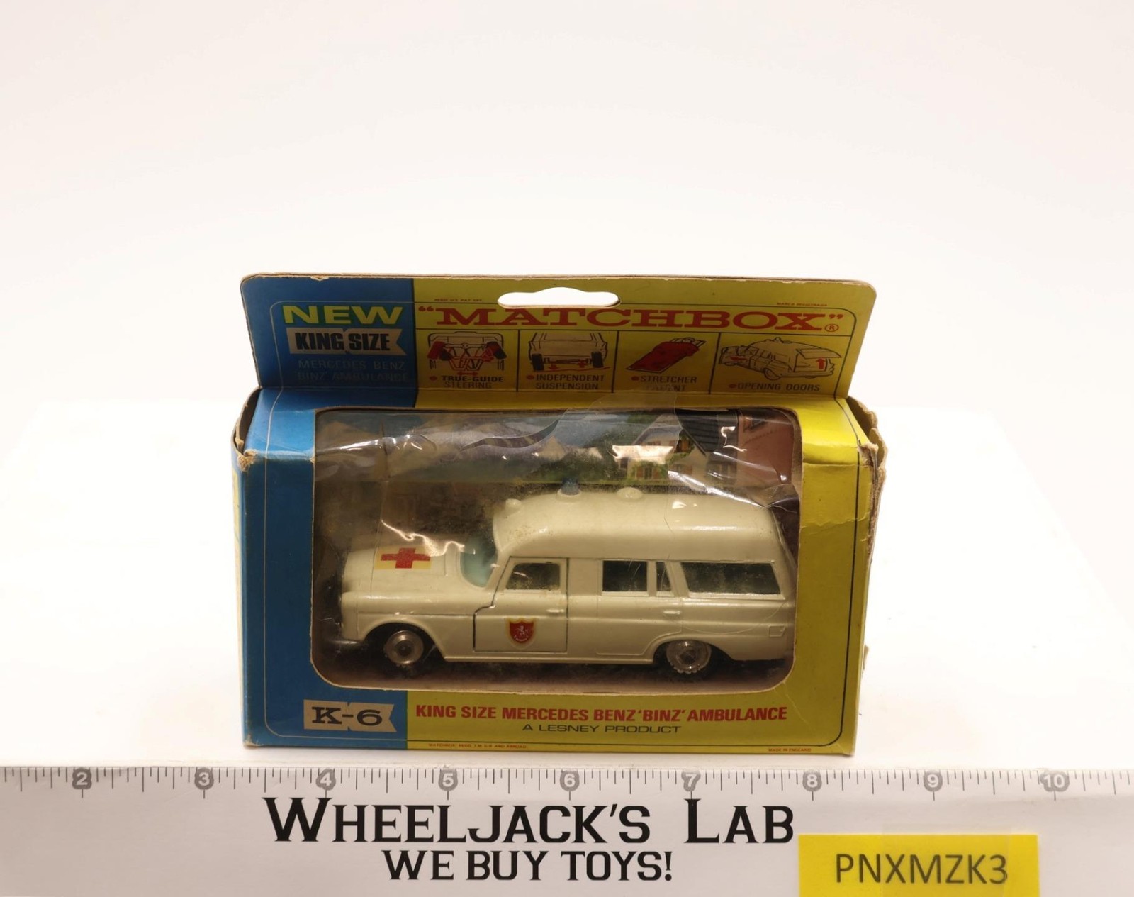 K-6 King Size Mercedes Benz “Binz” Ambulance w/box Vintage England Lesney
