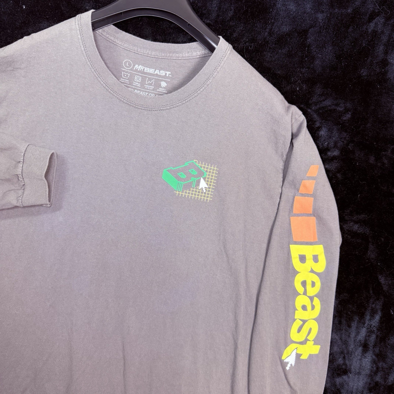 Mr Beast Mens Graphic Grey Long Sleeve T-Shirt Size L