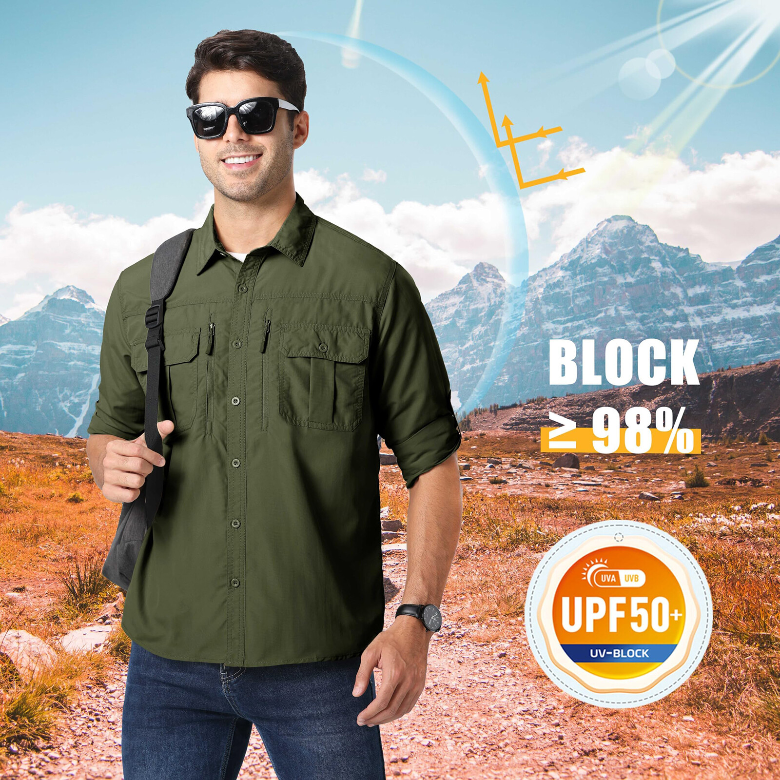 Men's UPF 50+ Fishing Sun Shirts Long Sleeve Safari Hiking Work Travel T-Shirts gallery