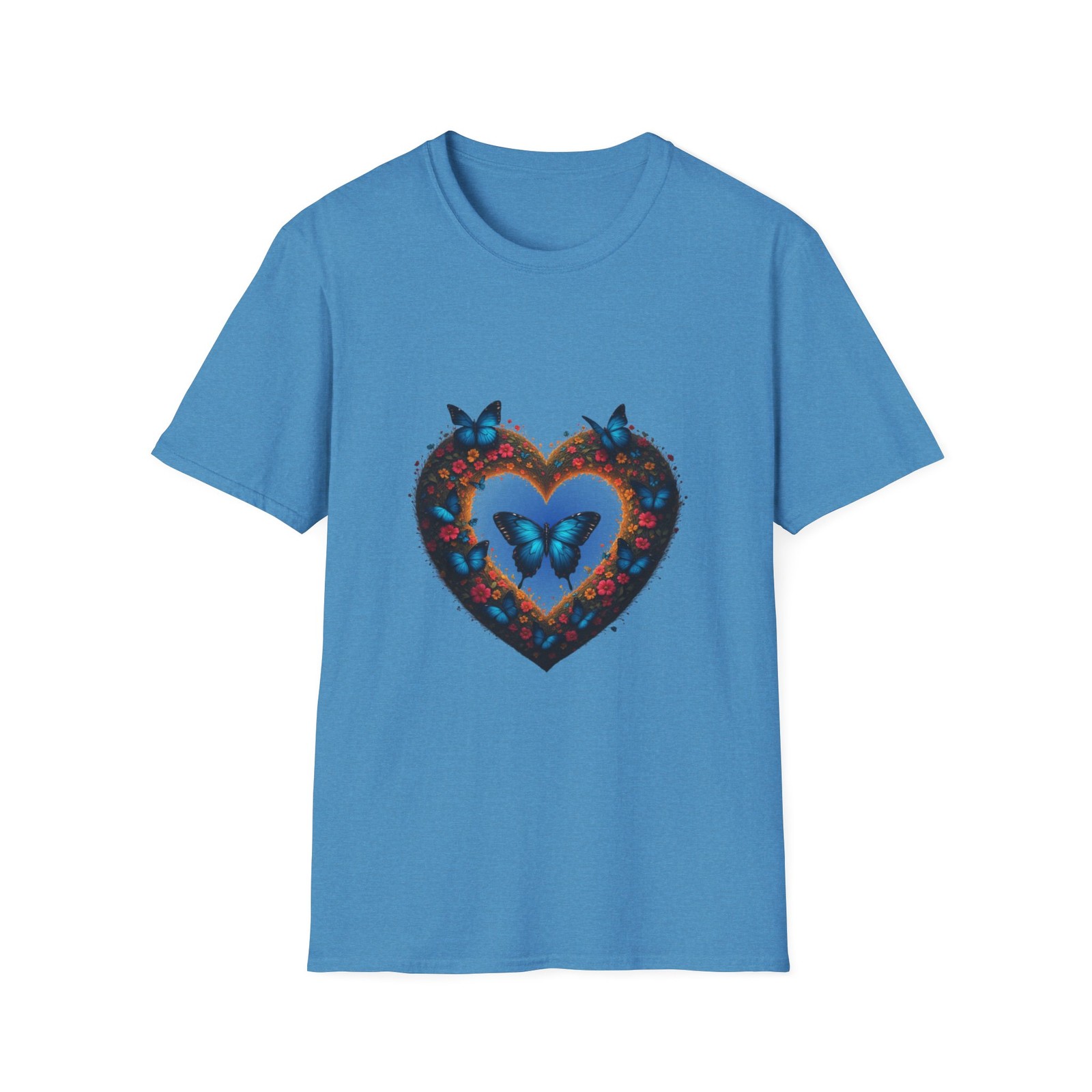 Blue Butterfly Heart T-Shirt | Floral Heart, Monarch Accent
