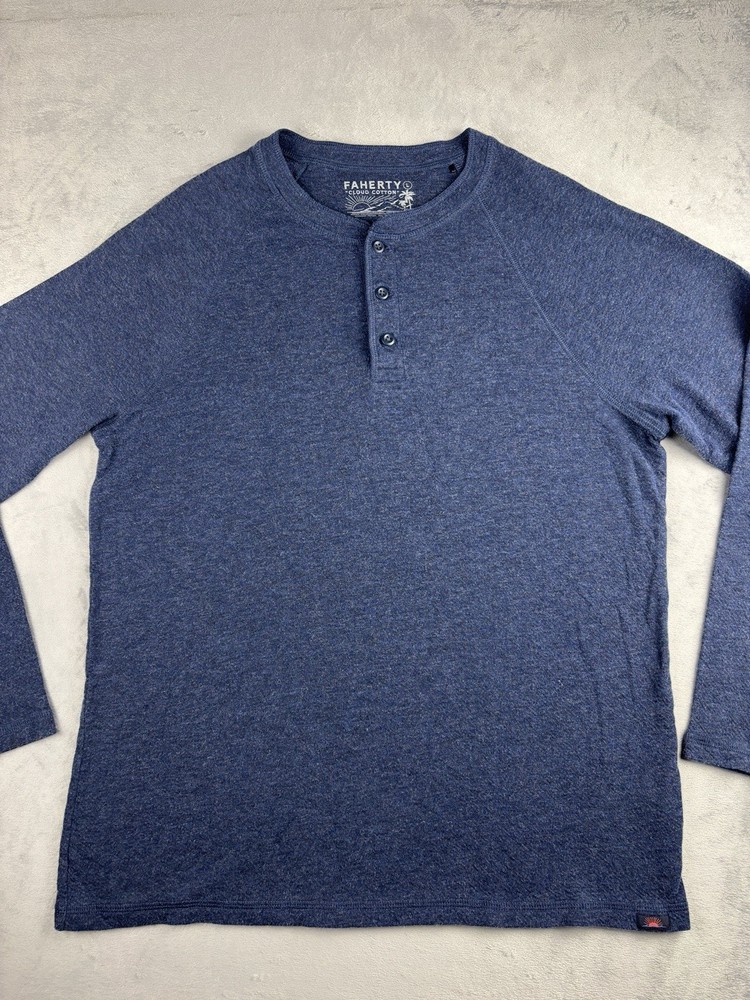 Faherty Cloud Cotton Henly Long Sleeve Pima Modal Raglan Navy Mens Large