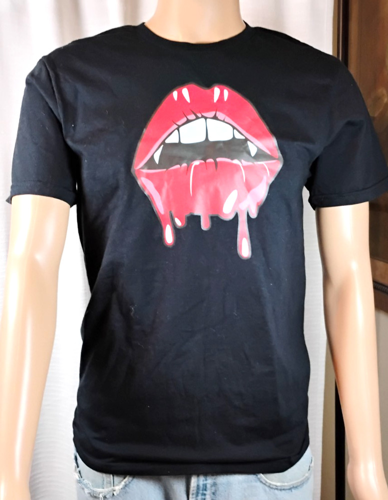 Dripping Lips Graphic T Shirt Black Goth Grunge Punk Mouth Tee Medium