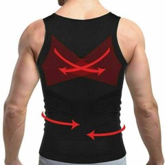Mens Slimming Body Shaper Posture Corrector Vest Top T-Shirt Abdomen Compression