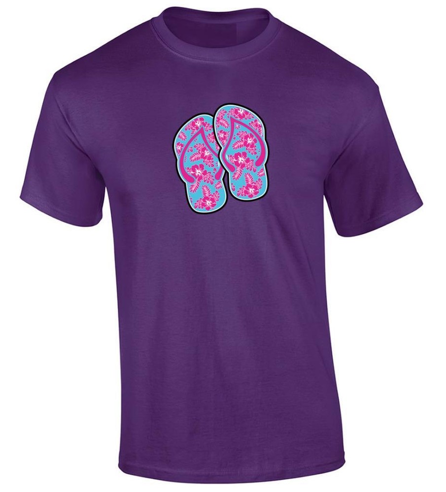 Pink Flower Flip Flops Summer Beach Lake T-shirt