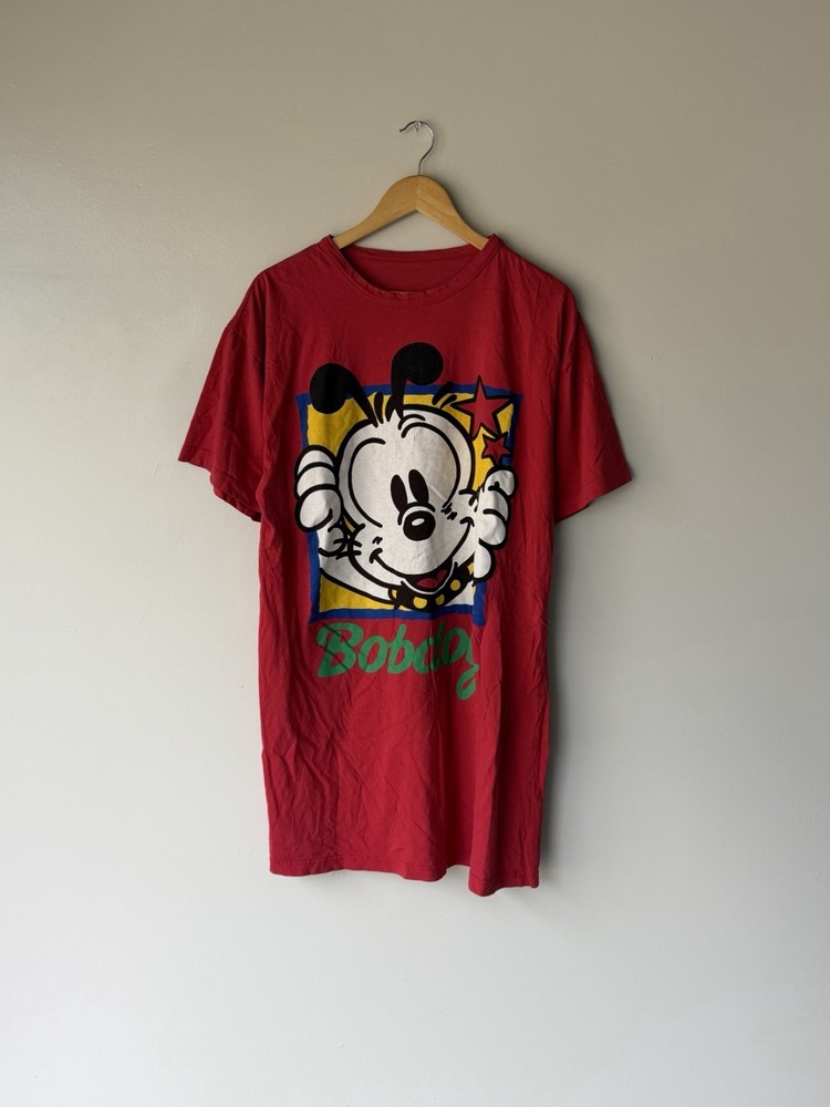 Vintage 90s Bootleg Mickey Mouse “Bobdog” Graphic T-Shirt Red Cartoon Tee Size L