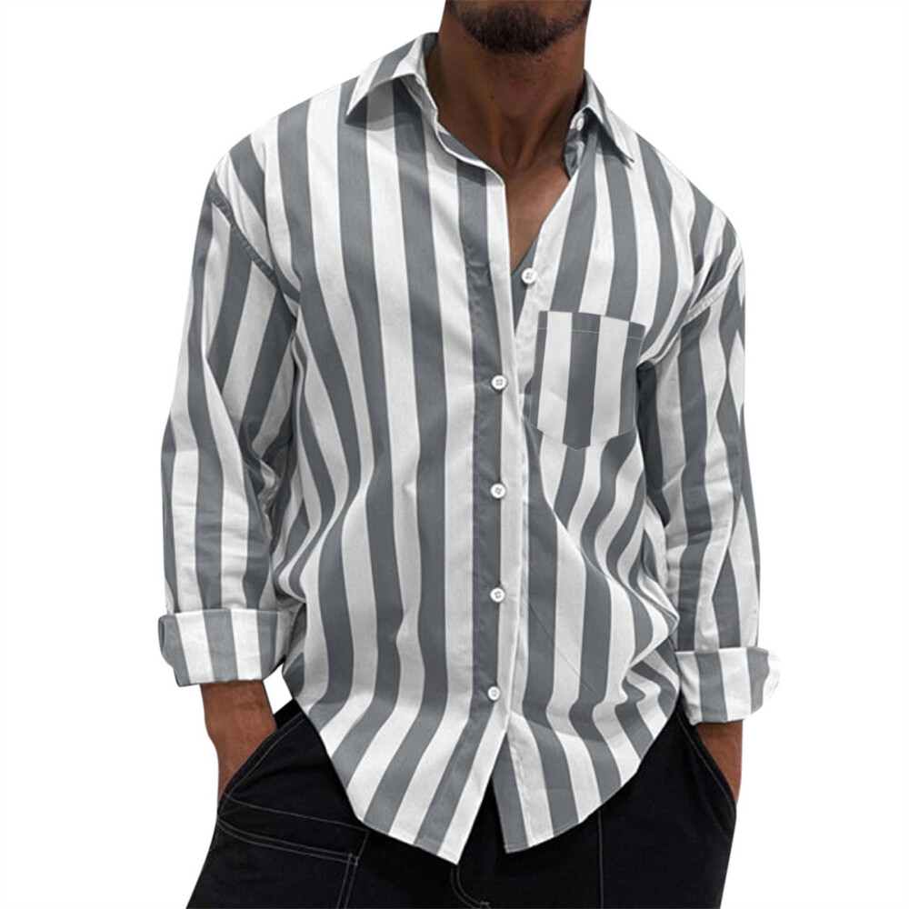 Men's Stripes Shirt Casual Slim Shirts Long Sleeve Button Down Tops Blouse gallery