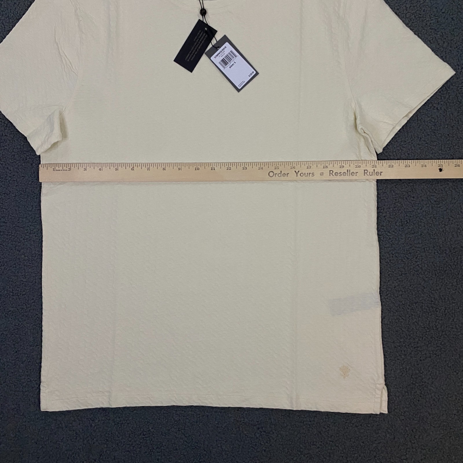 $128 John Varvatos Brasse Crew T-Shirt Large Ivory Chain Textured Knit Stretch gallery