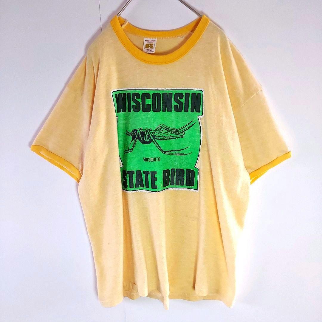 70s Russell Athletic Wisconsin Mosquito State Bird Ringer T-Shirt L Yellow gallery