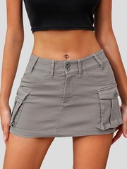 Mini Cargo Skirts for Women High Stretchy, Low Waist Y2k Skirt Button Cute De…