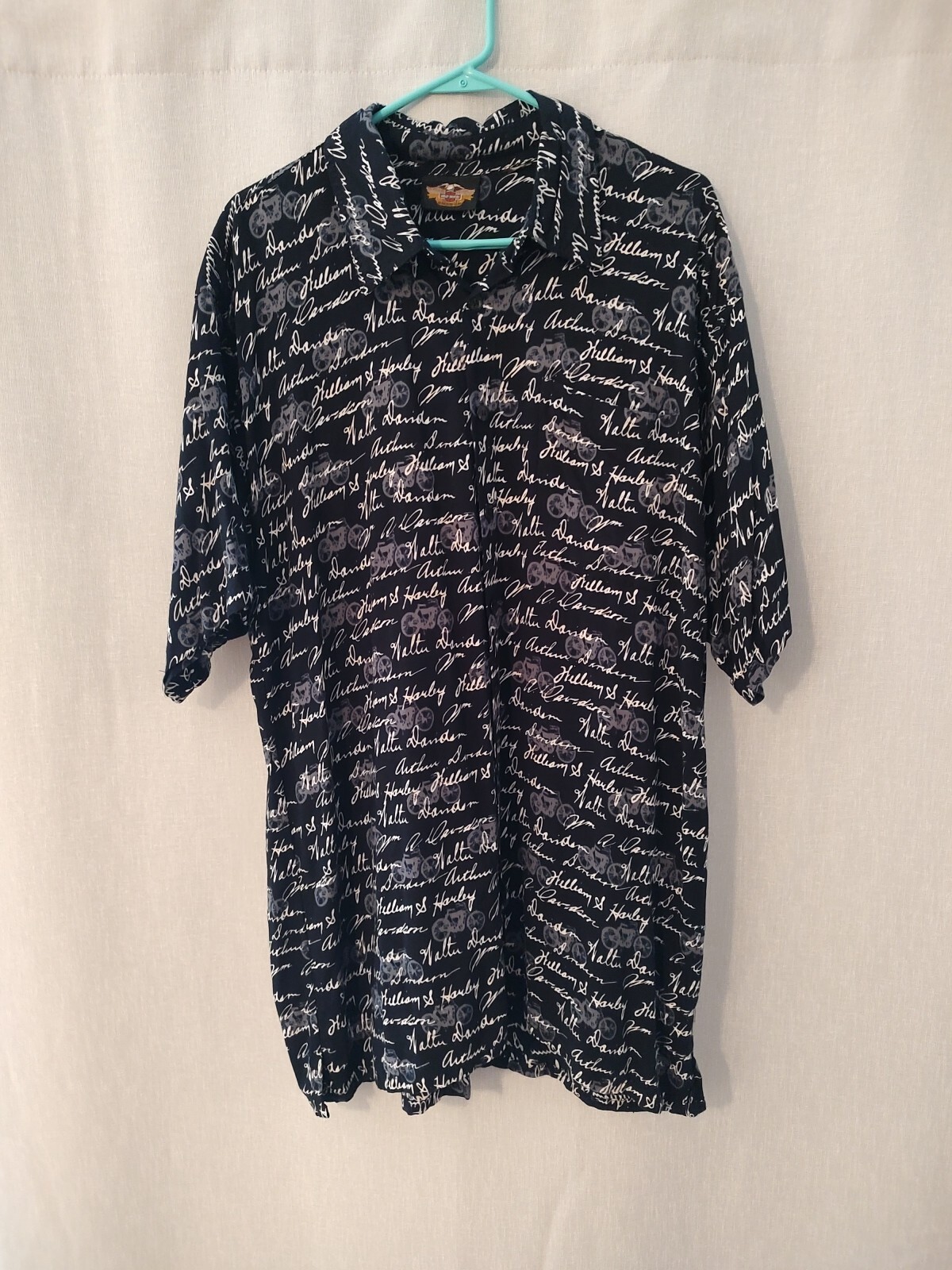 Harley-Davidson Navy White William Arthur Signatures Short Sleeve Shirt Size XL gallery