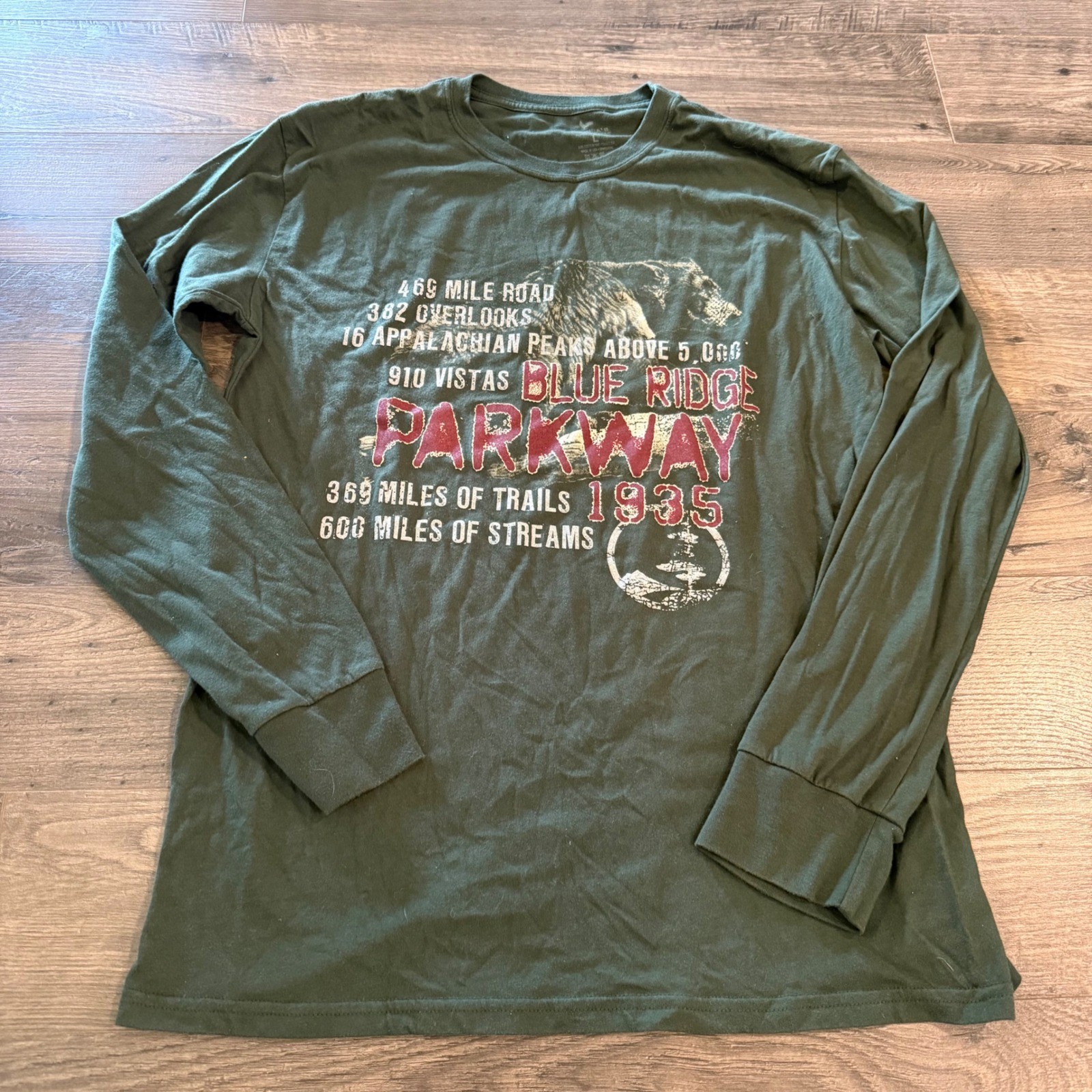 Americas National Parks Blue Ridge Parkway Long Sleeve T-Shirt Green Mens L USA gallery
