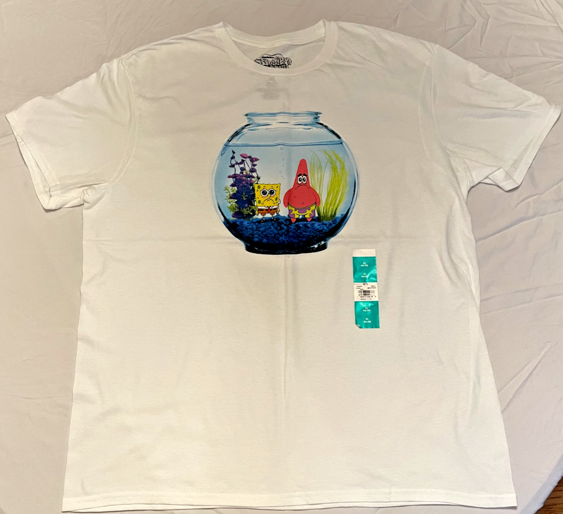 Men's Adult XL Spongebob Squarepants Fishbowl "PETS" White T-Shirt, Nickolodeon gallery