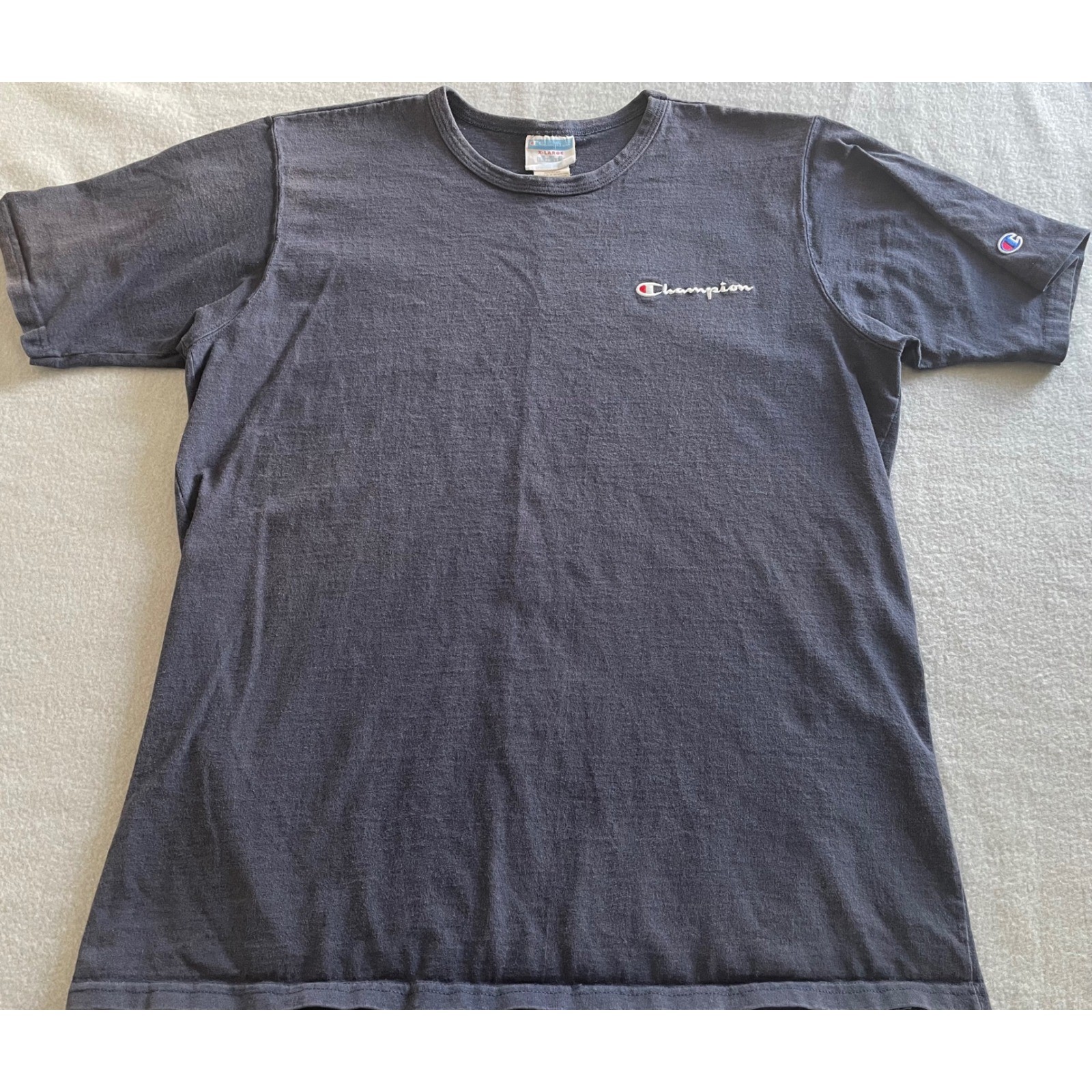 VTG Champion Mens XL Nvy Blue Shrt Sleeve Double*Embroidered Script Logo T-Shirt gallery