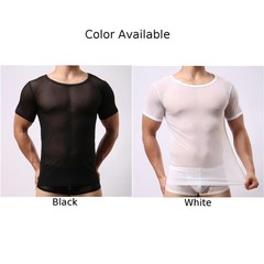 Breathable Mesh See Through Fishnet T Shirt Short Sleeve Clubwear For Men