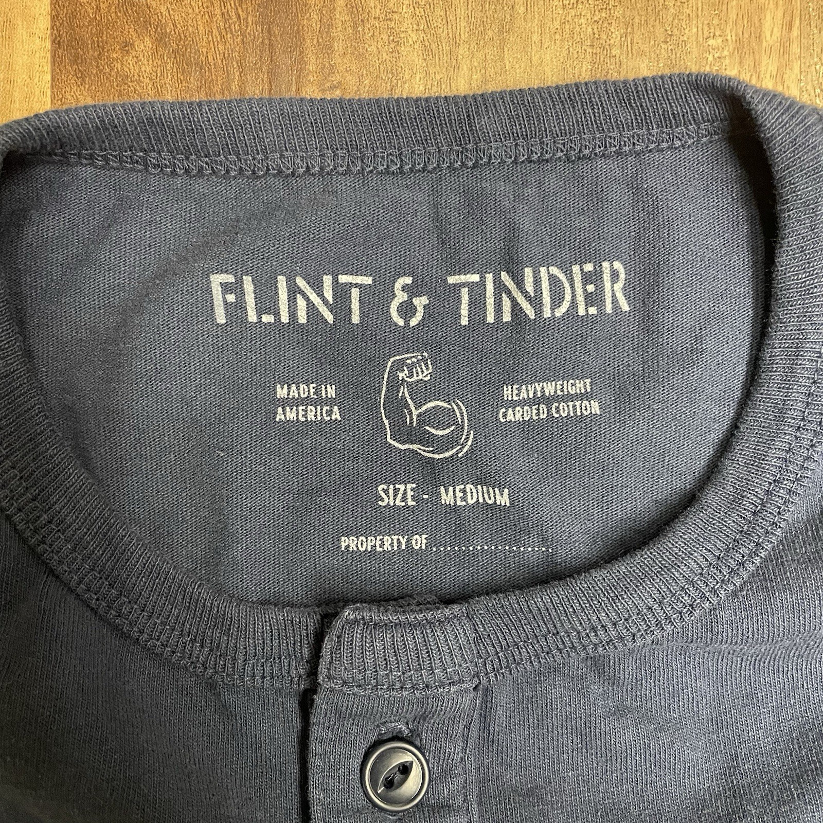 Flint & Tinder Mens Medium Long Sleeve Henley Shirt Ribbed Cuff Blue Made In USA gallery