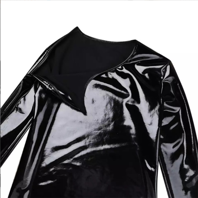 Men Faux Patent Leather Top Shirts Blouse Slim Pvc Shiny Wet Look T-Shirts gallery