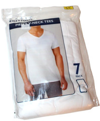 Basic Editions Men’s White 7-Pack V-Neck Tees Small