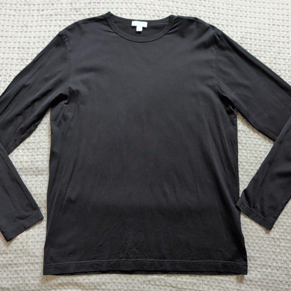 Sunspel Shirt Mens Medium Black Long Sleeve Cotton Crewneck Tee Made England