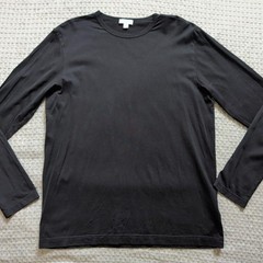 Sunspel Shirt Mens Medium Black Long Sleeve Cotton Crewneck Tee Made England