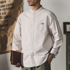 Spring Retro Stand Collar Striped Shirt Mens Long-sleeved Loose Shirt Jacket