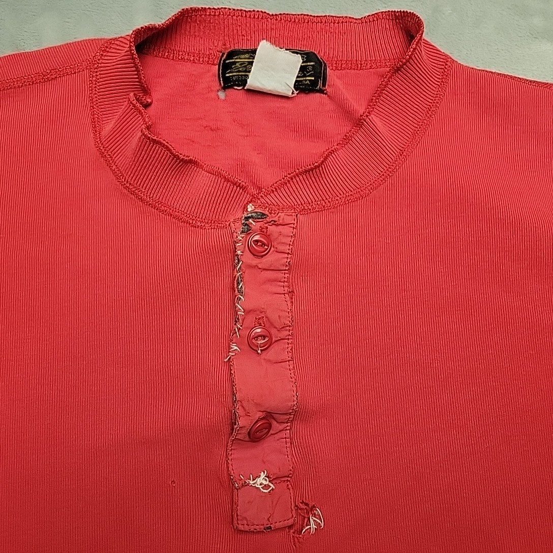 Vintage Eddie Bauer Henley Shirt Men L Red Ribbed Knit Distressed Grandpa Logger gallery