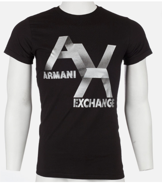 ARMANI EXCHANGE Black Silver AX LOGO Short Sleeve Slim Fit Designer T-shirt NWT gallery