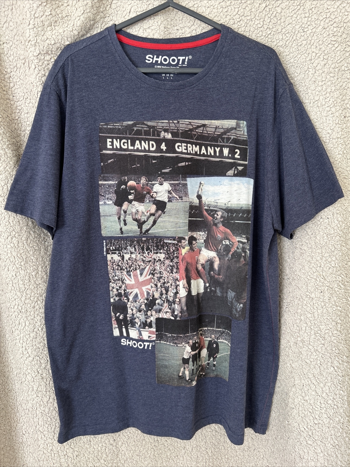 Shoot! Football T Shirt England 4 Germany 2 1966 World Cup Blue Top Large gallery