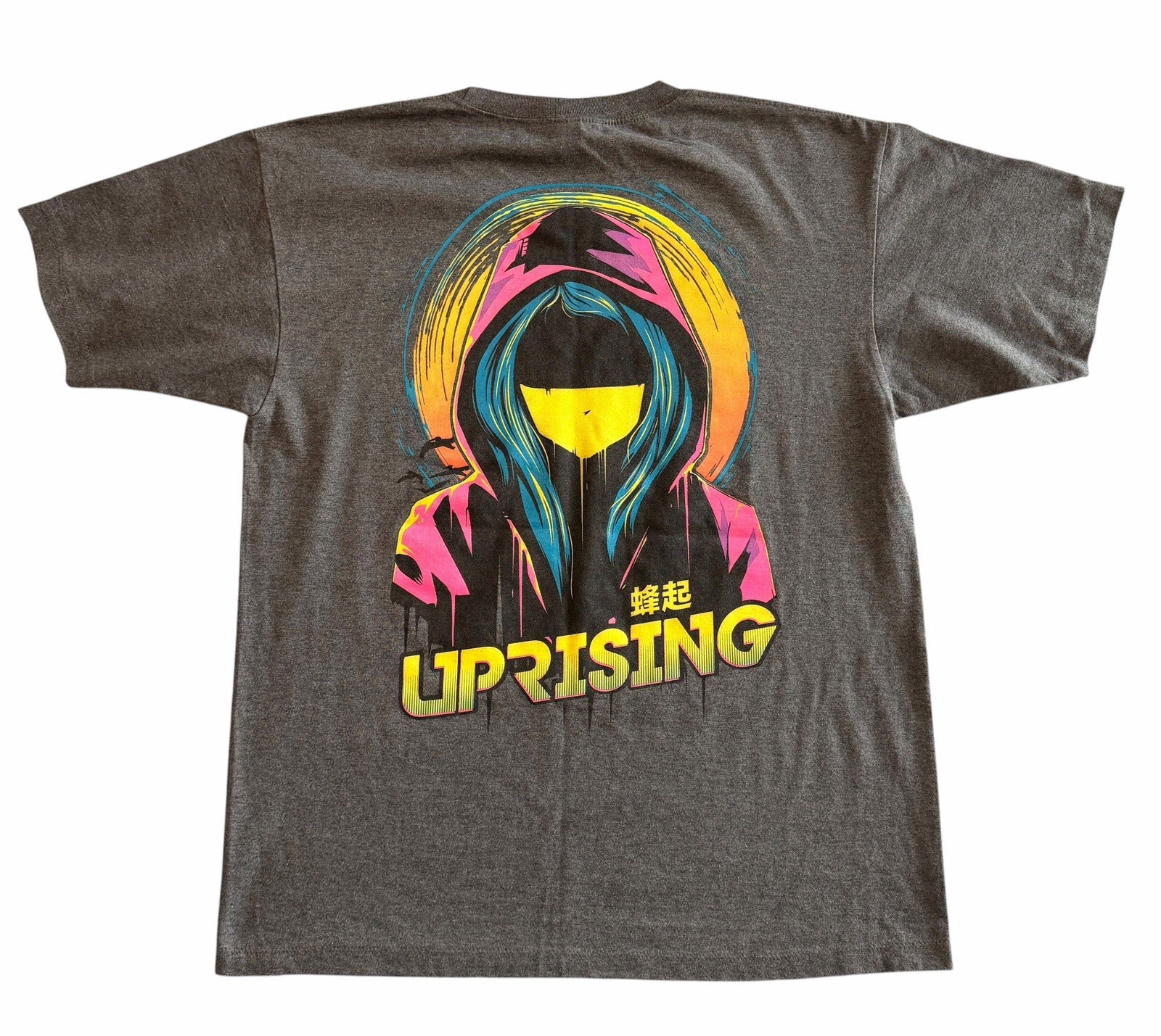 Cool Men's Uprising anime style Graphic Gray Short Sleeve Crew Neck T-Shirt XL gallery