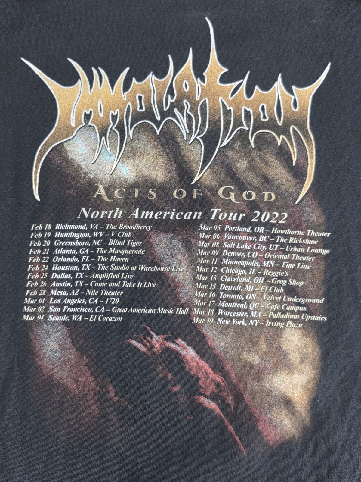 IMMOLATION Acts of God XL T-Shirt 2022 US Tour Dates Rare OUT OF PRINT Descent gallery