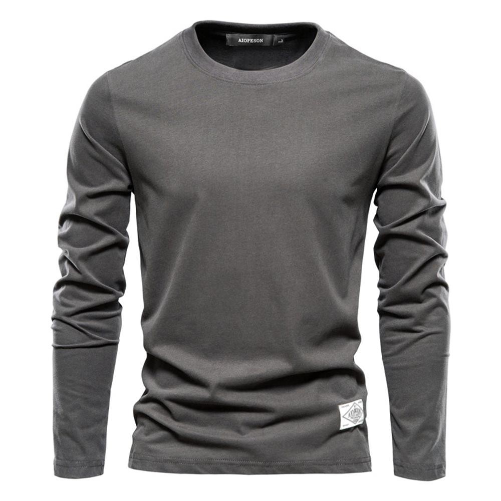 100% Cotton Long Sleeve T Shirt for Men Solid Spring Casual Mens T-shirts High