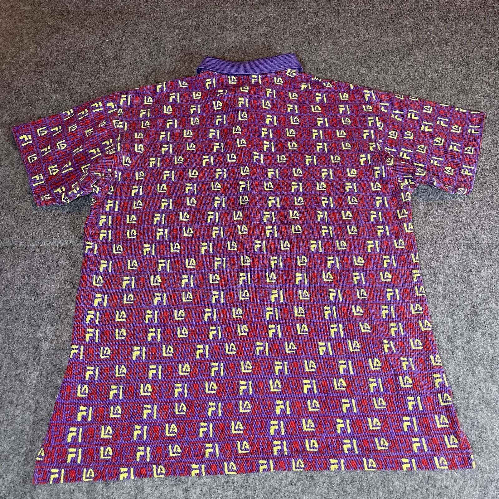 Vintage 90s Fila All Over Print Graphic Polo Shirt Mens Medium Made In USA gallery