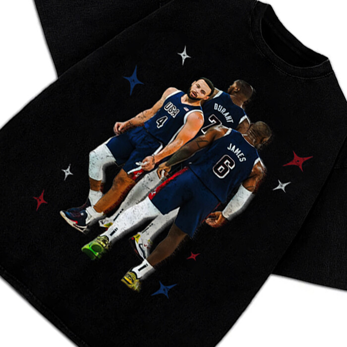Stephen Curry Lebron James Kevin Durant BIG 3 USA World Champ Custom Graphic Tee gallery