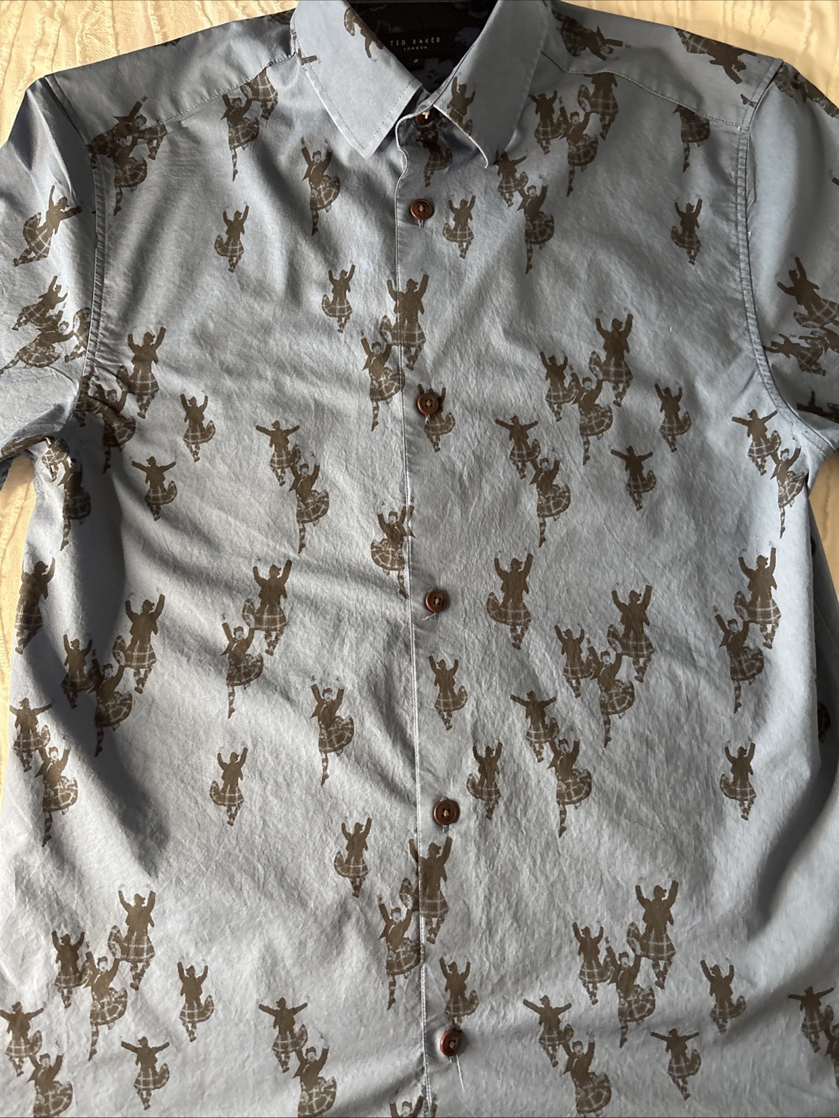 TED BAKER SHIRT SHORT SLEEVE NEW Blue Scottish Dancing print kilt S L BNWT Mens gallery