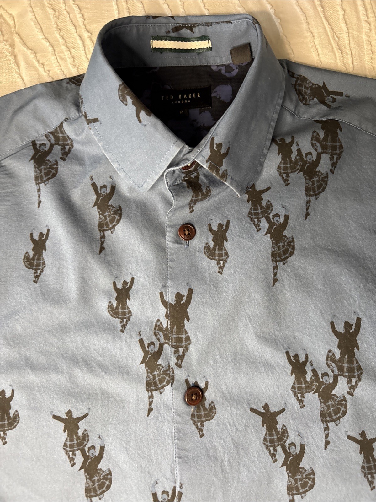 TED BAKER SHIRT SHORT SLEEVE NEW Blue Scottish Dancing print kilt S L BNWT Mens gallery