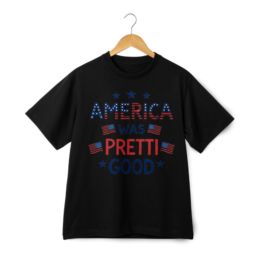 America Was Pretti Good Graphic Tee-US Flag Letter&Red White Blue,Casual T-shirt gallery