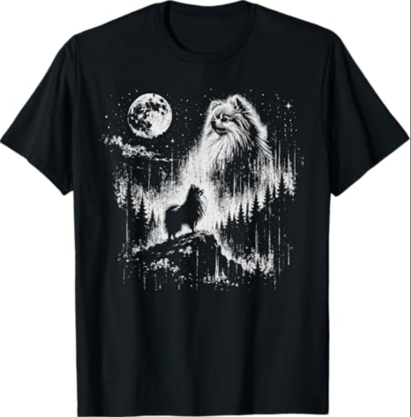 Pomeranian Howling to The Moon Vintage Mystical Dog Art T-Shirt gallery