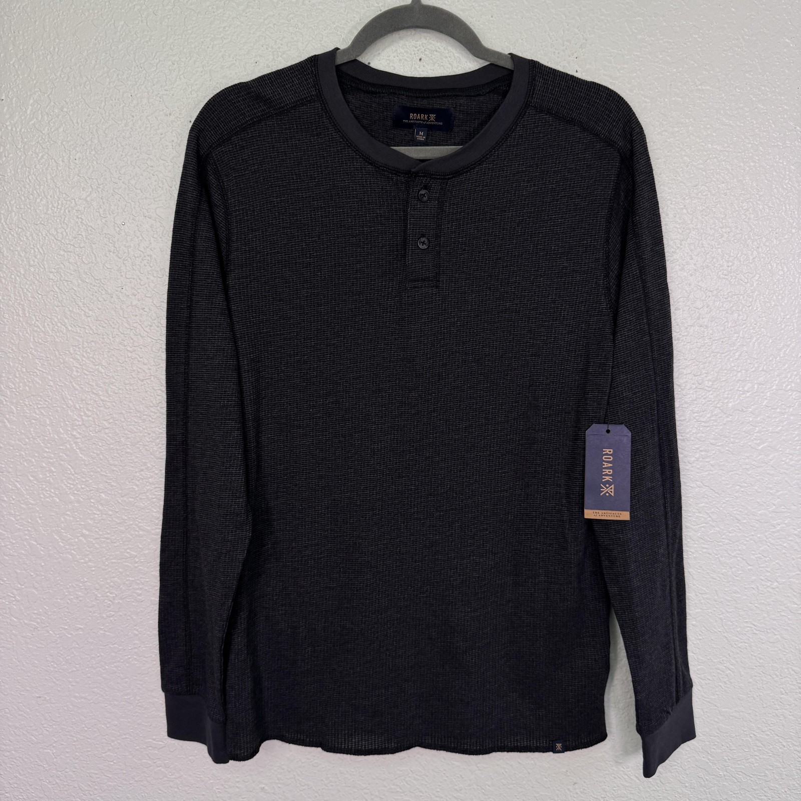 Roark Shirt Mens Medium Thermal Henley Range Rat Knit Long Sleeve Waffle Grey