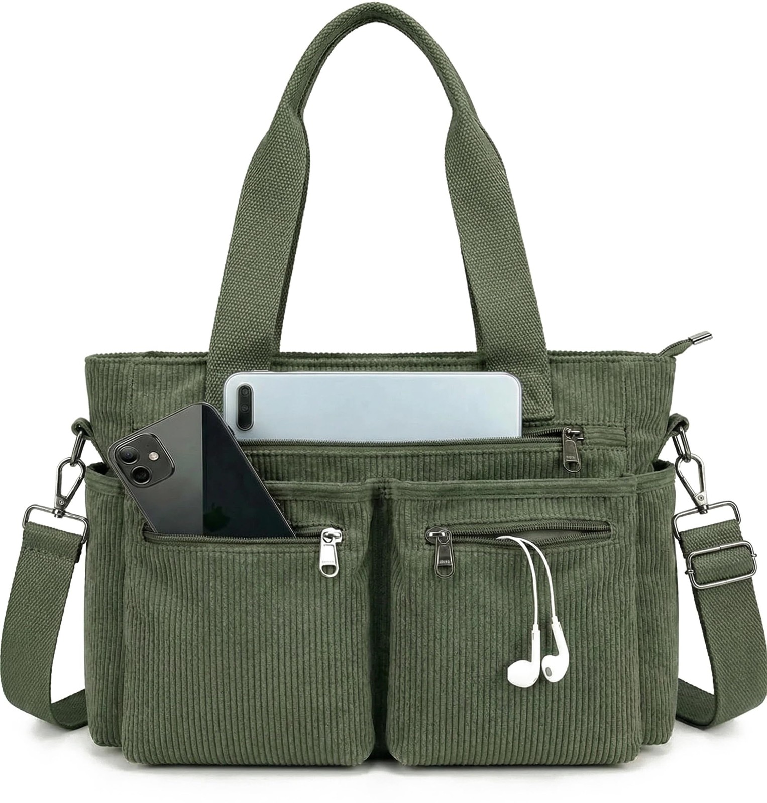 Corduroy Tote Bag for Women with Pockets,Large Crossbody Purse for Laptop,Wor…