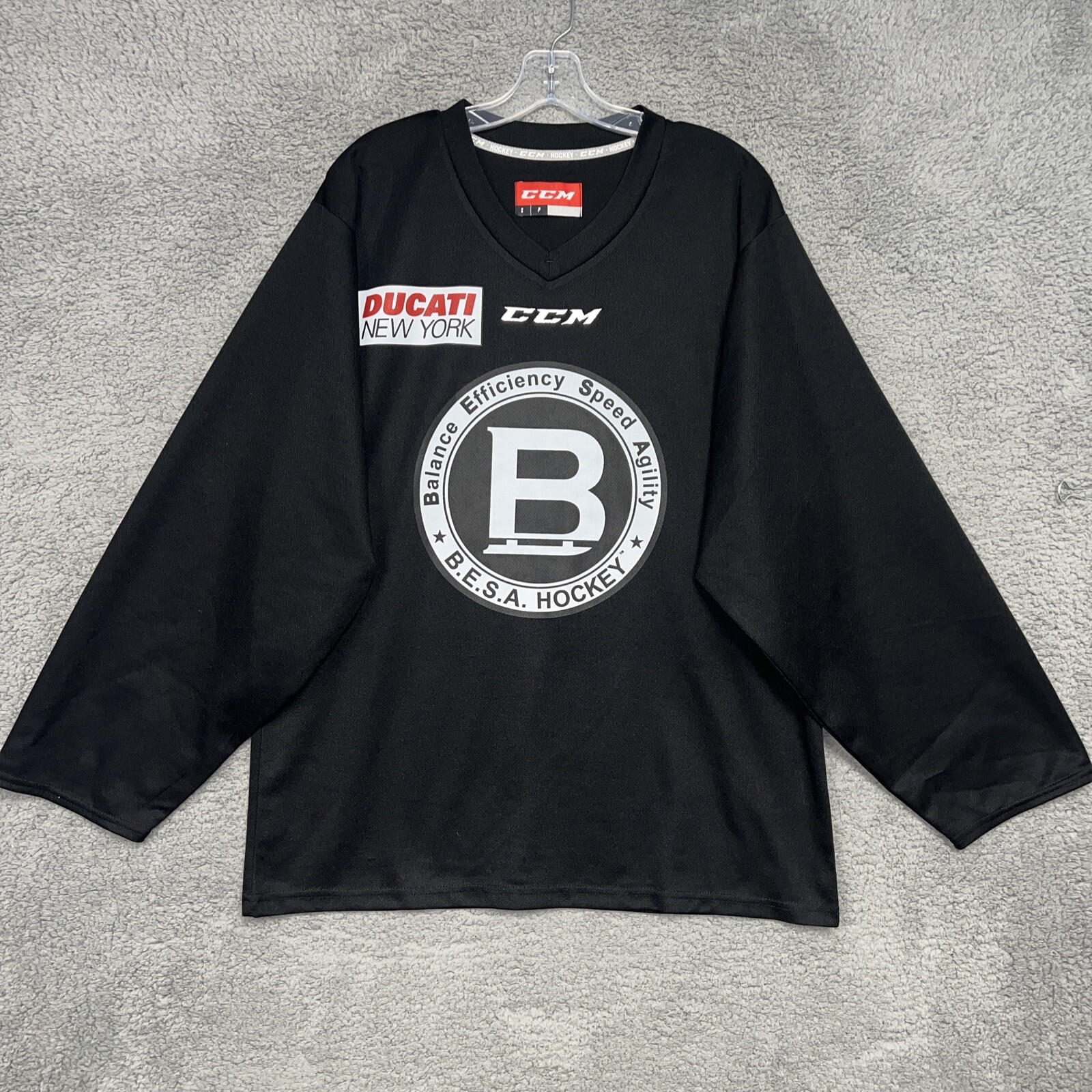 CCM x Ducati New York Shirt Men’s Size S Black Hockey Jersey B.E.S.A Center Logo