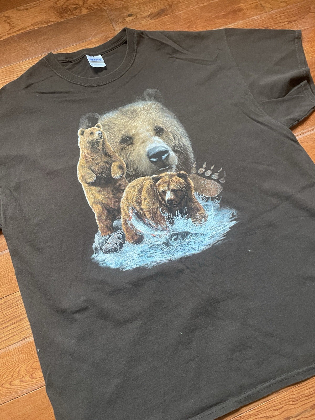 Vintage Gilden Bear Men’s Brown T Shirt Nature Hunting Fishing Extra Large (XL) gallery