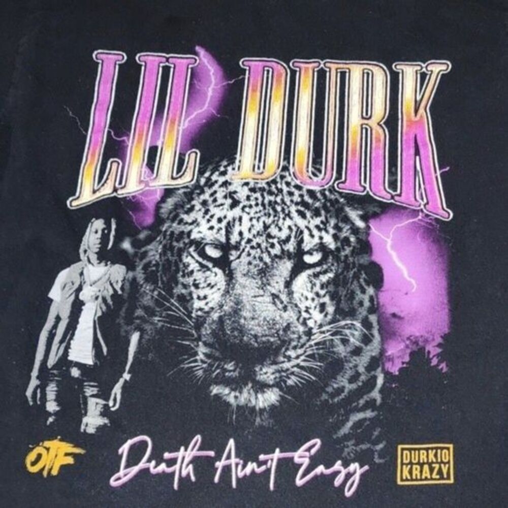 Lil Durk OTF T-Shirt Mens Death Aint Easy Graphic Rap Tee Black Medium gallery