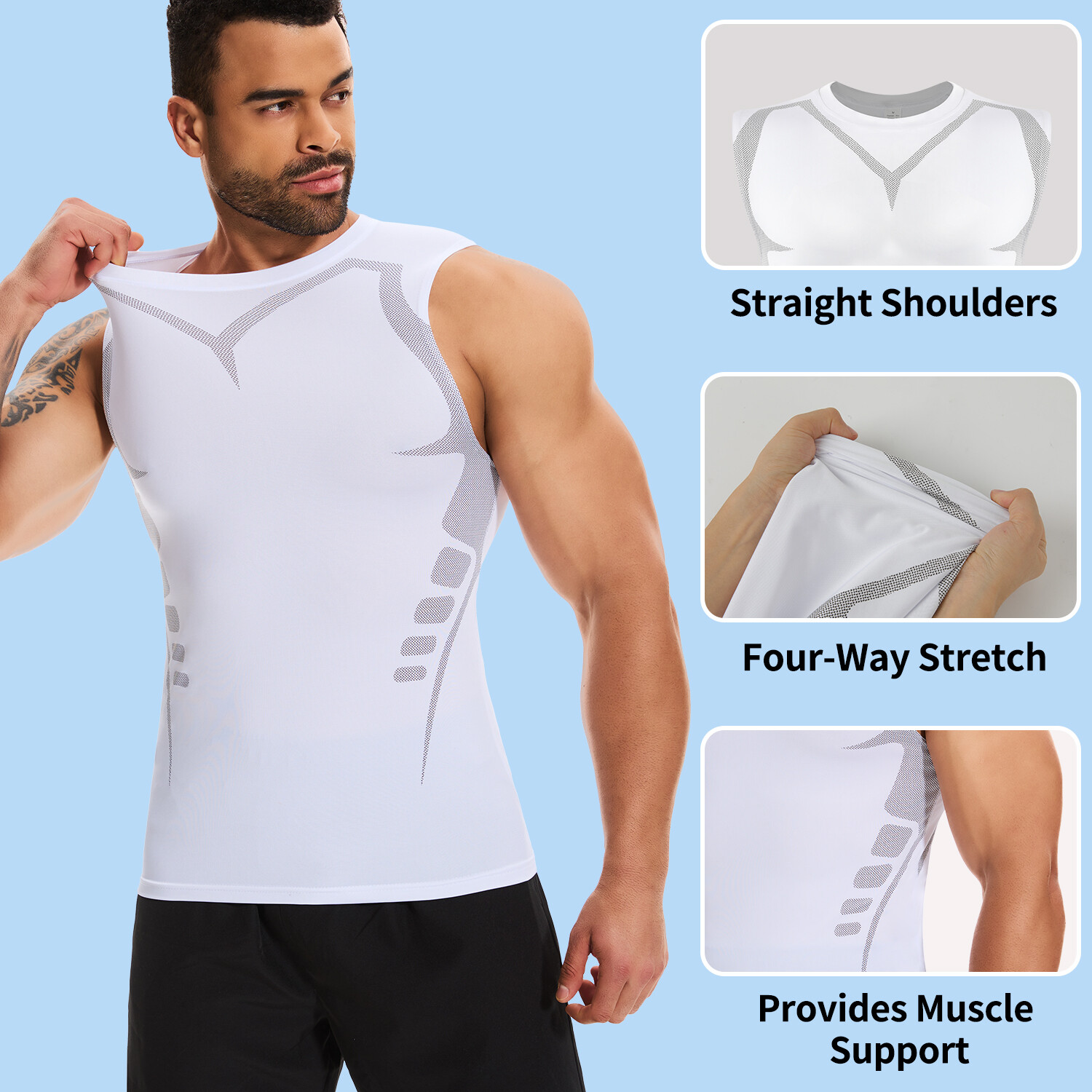 Mens Compression Sports Vest Tight Tank Base Layer Sleeveless Top Singlet S-3XL gallery