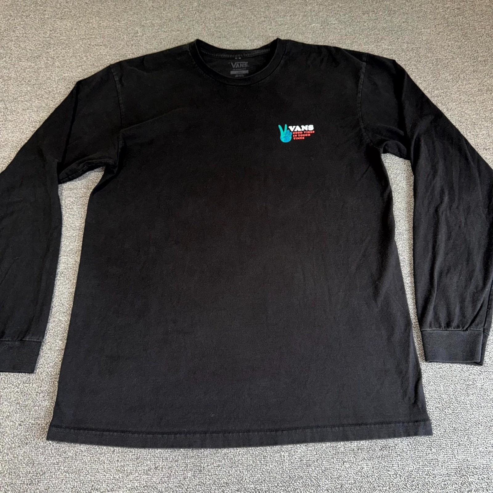 Vans Off The Wall Good Vibes In Tough Times T-Shirt Mens Large Black Graphic gallery
