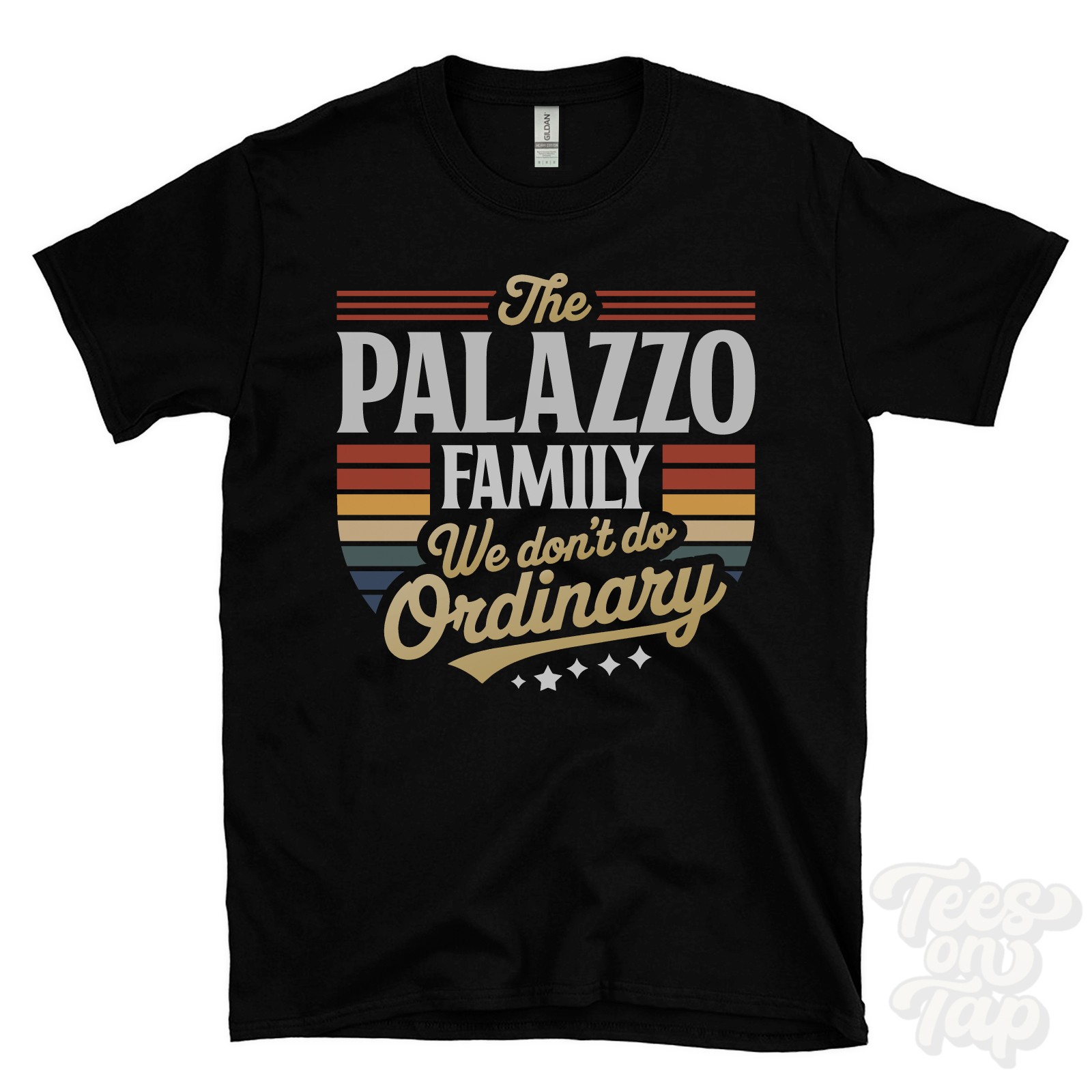 THE PALAZZO FAMILY WE DON'T DO ORDINARY T-SHIRT surname crest clan name dad gift gallery