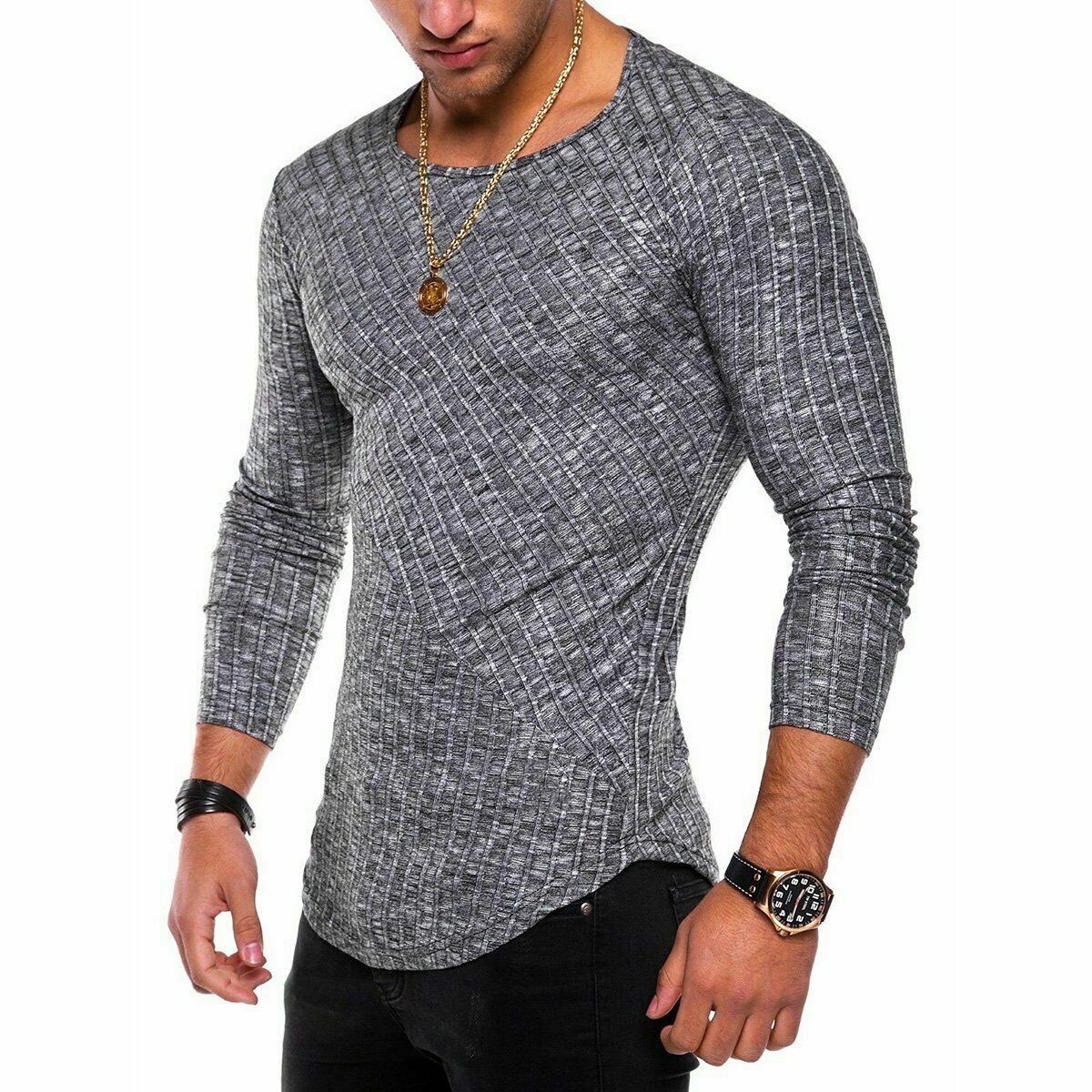 Men Casual Sport Round Neck Long Sleeve Slim Fit Top T-Shirt Muscle Gym Active gallery