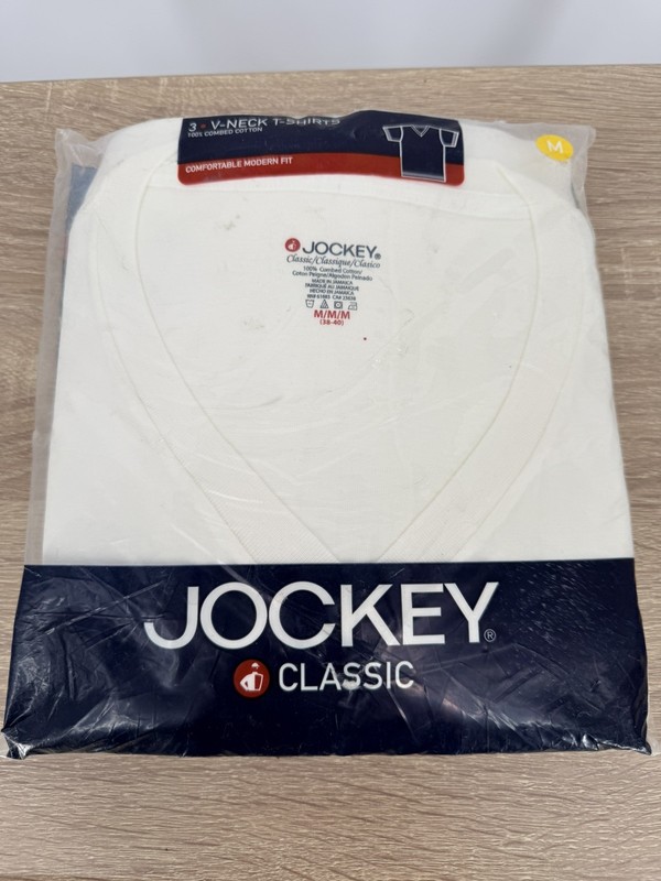 Vtg Jockey 3-Pack V-Neck T-Shirt White 100% Combed Cotton Deadstock Made Jamaica